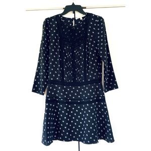 Veronica Beard Silk Dress Jasmine Long Sleeve Fit & Flare Black Print Size 6